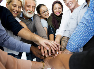Happy people connected together