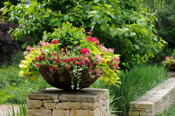 Container Garden on Stone Wall