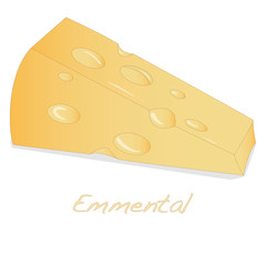 A piece of emmental cheese on white background. Dairy product, attribute of healthy eating.