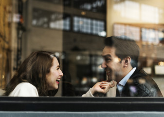 Couple Drinking Coffee Shop Relax