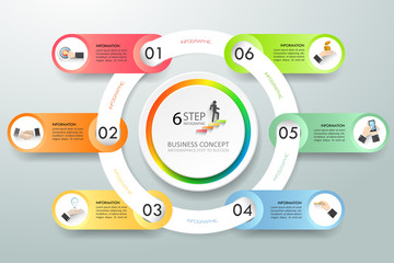 Business concept infographic template 6 steps, Can be used for workflow, layout, steps, number options, timeline or milestones project.
