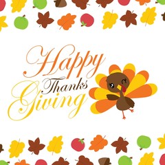 Cute turkey girl says happy thanksgiving vector cartoon illustration for thanksgiving's day card design, wallpaper and greeting card 