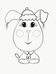 Coloring, cute puppy girl in christmas cap