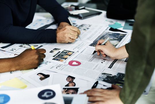 Startup Business People Working Checking Newspaper Information