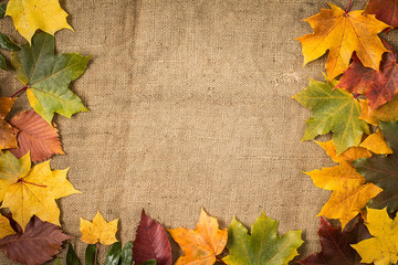 Autumn Leaves over Burlap background
