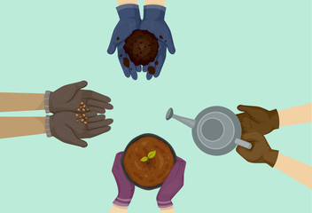 Gardening Gloves Hands Illustration