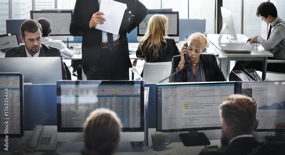 Poster computer screen is showing business data assessment