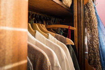 Clothes in wardrobe space