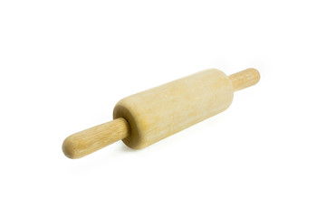 Wooden rolling pin on white background