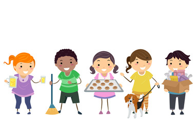 Stickman Kids Earn Money Summer Illustration