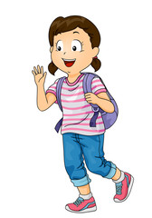 Kid Girl Wave Hello Illustration