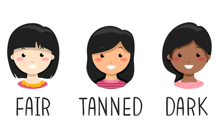 Kids Girls Skin Complexions Illustration