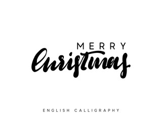 Naklejka na ściany i meble Text Merry Christmas. Xmas hand drawn calligraphy lettering.
