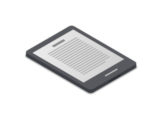 eBook device isometric 3D icon. Digital technologies, mobile computer gadget, multimedia equipment vector illustration
