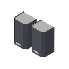 Computer speakers isometric 3D icon. Digital technologies, computer device, multimedia equipment vector illustration