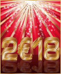 Happy New 2018 year euro golden banner, vector illustration