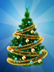 3d Christmas tree over blue