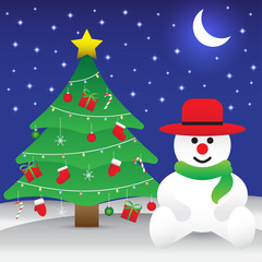Merry Christmas - Snowman Sitting Next To Christmas Tree