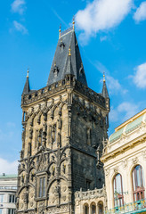 Fototapeta na wymiar Ancient powder tower and a powder gate. Tourist attraction of Prague