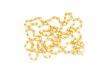 Gold chain necklace isolated on white