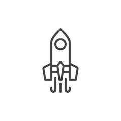 Startup line icon, outline vector sign, linear style pictogram isolated on white. Rocket, spaceship symbol, logo illustration. Editable stroke