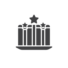 Laptop with business rating icon vector, filled flat sign, solid pictogram isolated on white. Symbol, logo illustration.