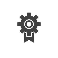 Cogwheel with ribbon icon vector, filled flat sign, solid pictogram isolated on white. Symbol, logo illustration.