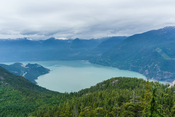 Fototapeta na wymiar scenic view of Howe sound from the sea to sky gondola in Squamish , British Columbia.