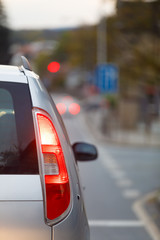 back of car waiting at the red light