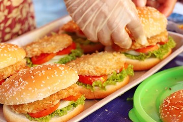Hamburger pork at street food