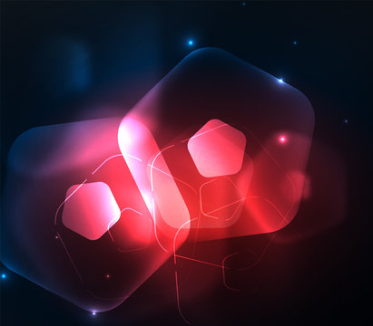 Glowing glass transparent pentagans, geometric abstract digital background