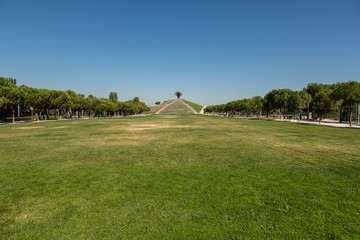 Gardens and meadows of the linear park of the Manzanares in Madrid