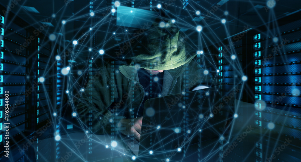 Aufkleber Hacker accessing to personal data information with a computer 3D rendering