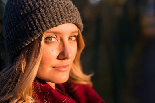 Woman portrait at sunset in autumn in Verona