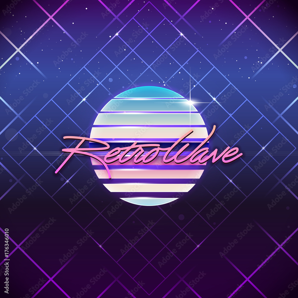 Poster 80s retro sci-fi background. vector futuristic synth retro wave illustration in 1980s posters style.