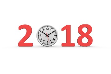 2018 new year concept time white background 3d illustration