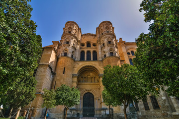 Obraz premium Malaga, Spain. Circa September 2017. .Facade of the cathedral on a sunny day.