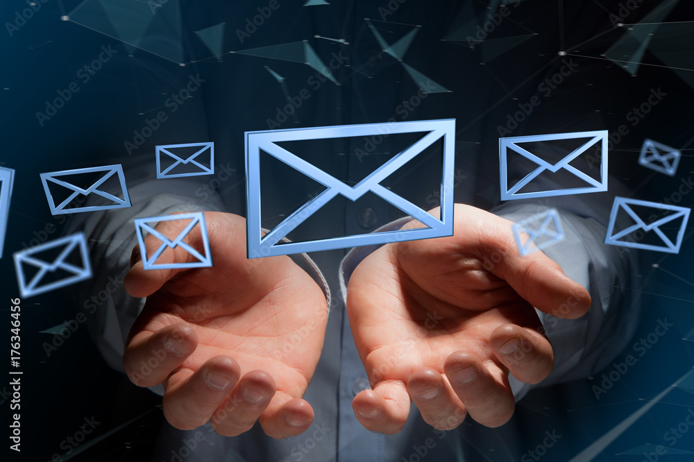 Poster blue email symbol displayed on a color background - 3d rendering