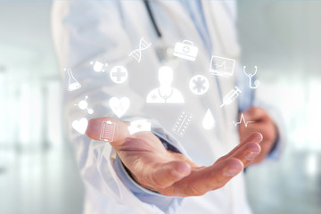 Medecine and general healthcare icon displayed on a technology medical interace interface
