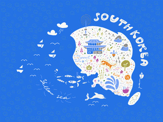 Naklejka premium Freehand map of Korea vector illustration, design