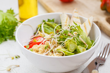 Buddha bowl of quinoa, tofu and vegetables.