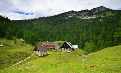 Obraz premium View from Pokljuka mountain on neighborhood mountains, Slovenia