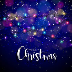 Vector illustration on a christmas theme with glowing lights and typography. Creative Holiday design for greeting card.
