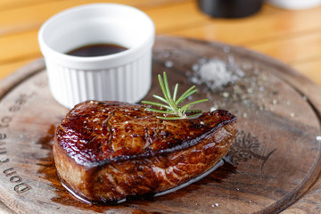Beef steak medium grilled and sauce