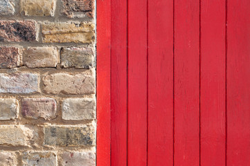 Brown brick and red plank texture (background)