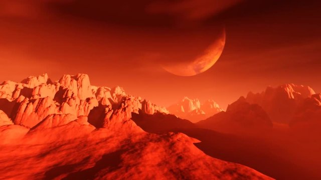Mars. Flight over the surface of the red planet, 3D rendering