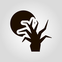 Moon and tree isolated flat vector icon