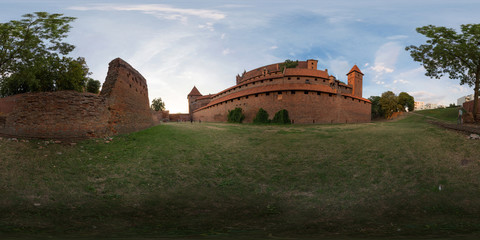 Malbork, Polish, July 29 2016: Full 360 degree equirectangula panorama The Castle of the Teutonic...