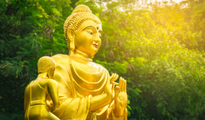 Golden Buddha statue on natural background