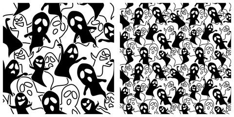 Ghost seamless background. Left is single pattern  right is assembly of 4 patterns